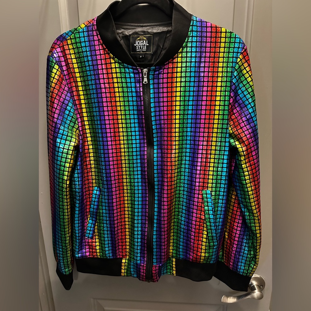 Jogal Style Size S Shiny Multi Colored Full Zip Jacket EUC